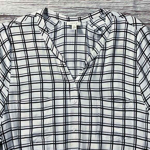 Joie Soft Womens Top size M Black White Plaid Tunic Mini Dress Drawstring Waist - Picture 3 of 10